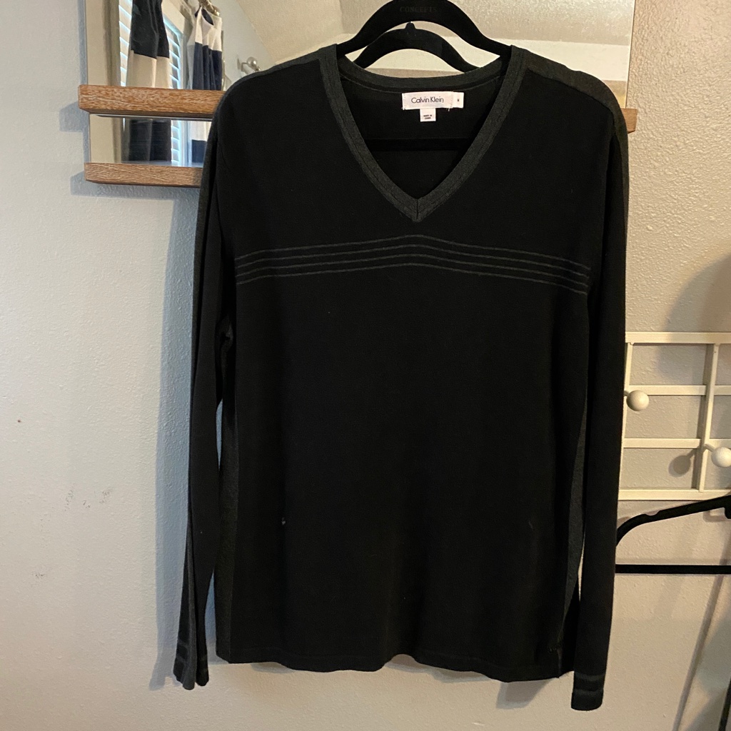 Calvin Klein V-Neck Mens Black Grey Sweater